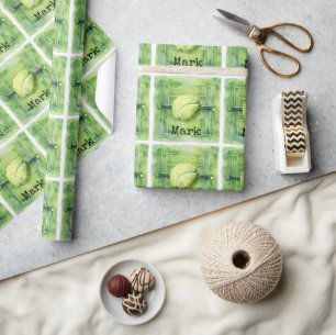 Tennis Verjaardag met tennisbal en racket Cadeaupapier