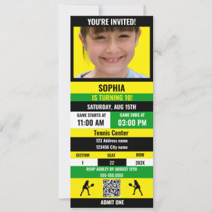 Tennis Verjaardag Party Ticket (Geel/Groen/Zwart) Kaart