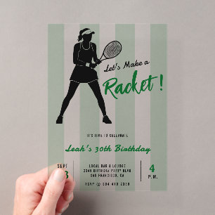 Tennis verjaardagsfeest Maak een Racket Groen gest Acryl Uitnodigingen