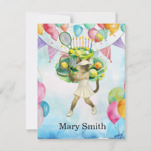 Tennis verjaardagsthema voor Siamese Kat liefhebbe Briefkaart