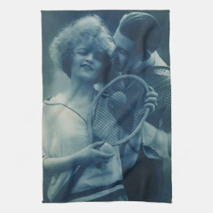 Tennis voor sportieve Vintage liefde en romantiek Theedoek