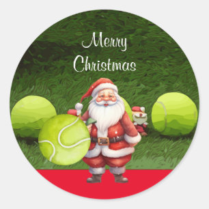 Tennis Vrolijk Kerstfeest met tennisbal en Kerstma Ronde Sticker