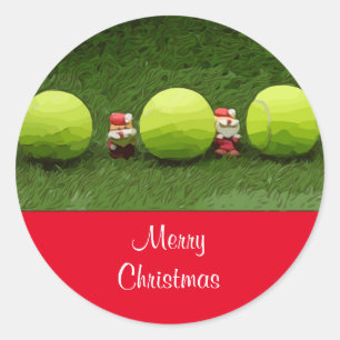Tennis Vrolijk Kerstfeest met tennisbal en Kerstma Ronde Sticker