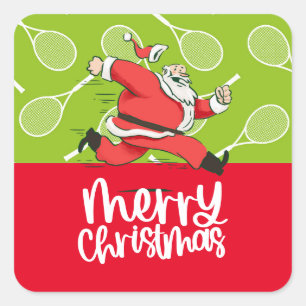 Tennis Vrolijk Kerstfeest met tennisbal en Kerstma Vierkante Sticker