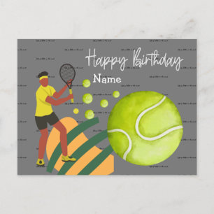 Tennis-vrouw speelt Briefkaart van Happy Birthday