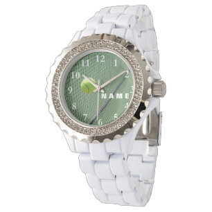 Tennis Vrouwen Strass wit emaille horloge