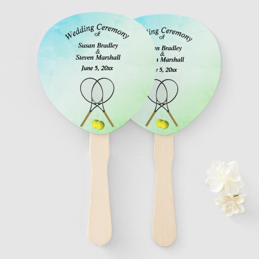 Tennis Wedding Theme Green Hand Fan Handwaaier (Voorkant en achterkant)