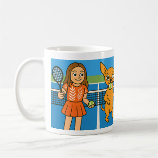 Tennis with a woman and a chihuhua koffiemok