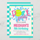 Tennis zwembadfeest verjaardagsuitnodiging kaart (Voorkant / Achterkant)