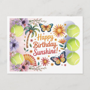 Tennisbal en Bloemen voor Speler Verjaardag Briefkaart
