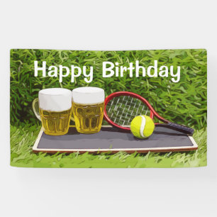 Tennisbal en glas bier verjaardagsfeest spandoek