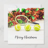 Tennisbal en racket met kerstversiering kaart (Voorkant)