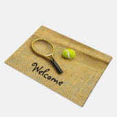 Tennisbal en racket op bruine achtergrond deurmat (Schuin)
