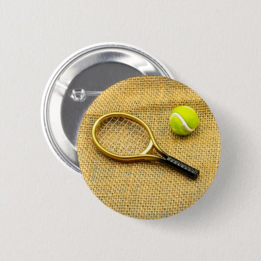 Tennisbal en racket ronde button 5,7 cm (Voorkant /achterkant)