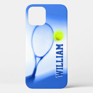 Tennisbal en racket sporten blauw geel iPhone 12 pro hoesje