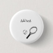 Tennisbal en racket zwart-wit ronde button 3,2 cm (Voorkant)