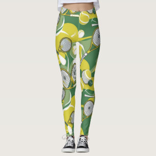Tennisbal en racket zwarte & witte inkt op groen leggings