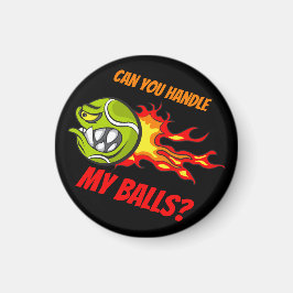 Tennisbal in vlammen, grappige sportquote, zwart magneet