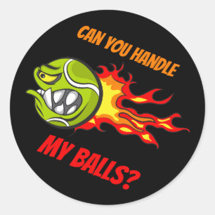 Tennisbal in vlammen, Grappige sportquote, Zwart Ronde Sticker