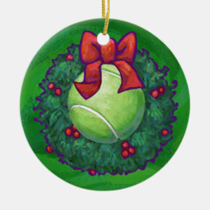 Tennisbal Kerstkrans op groen Keramisch Ornament