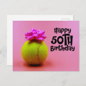 Tennisbal met 50ste verjaardag woord op roze briefkaart (Voorkant / Achterkant)