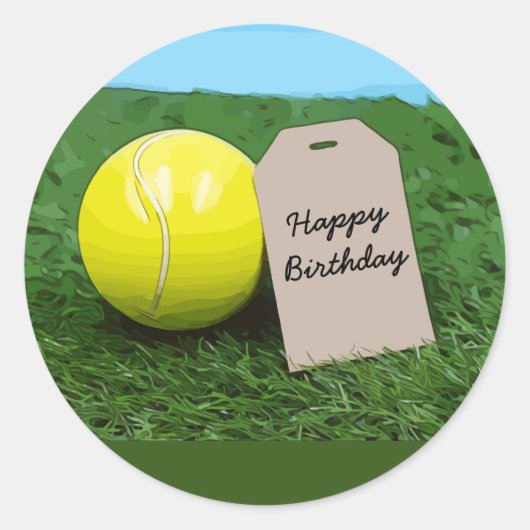Tennisbal met blanco label Happy Birthday (Voorkant)