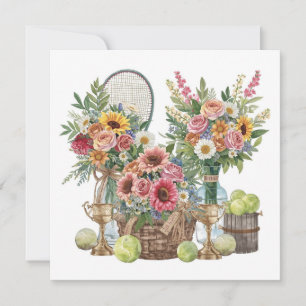 Tennisbal met bloemen van een tennisspeler bedankkaart