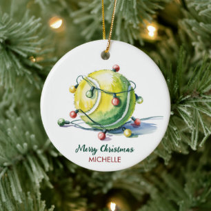Tennisbal met Kerstmanhoed Aangepaste Kerstmis Keramisch Ornament
