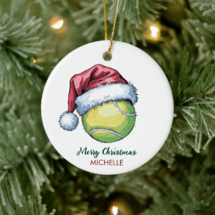 Tennisbal met kerstmuts Aangepaste Kerstmis Keramisch Ornament