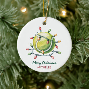 Tennisbal met kerstmuts Aangepaste Kerstmis Keramisch Ornament