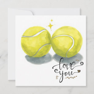 Tennisbal met LOVE op blauwe baan Feestdagenkaart