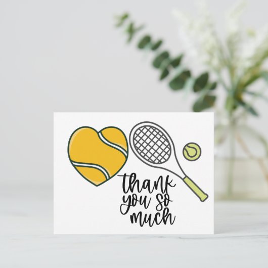 Tennisbal met racket Dank u met liefde Briefkaart (Staand voorkant)