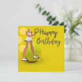 Tennisbal met racket op geel kaart (Staand voorkant)