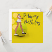 Tennisbal met racket op geel kaart (Voorkant / Achterkant in situ)