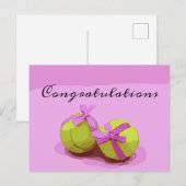 Tennisbal met roze lint Gefeliciteerd Briefkaart (Voorkant / Achterkant)
