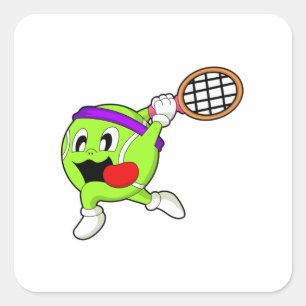 Tennisbal met Tennis racket Vierkante Sticker