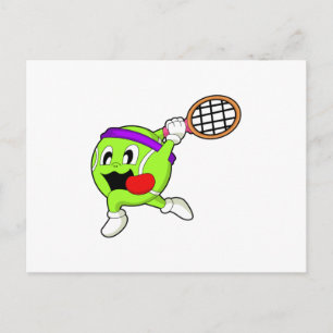 Tennisbal met tennisracket briefkaart