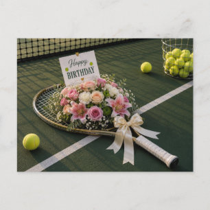Tennisbal met veel bloemen voor verjaardagskaart briefkaart