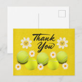Tennisbal met witte madeliefjesbloem dank je briefkaart (Voorkant / Achterkant)
