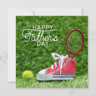 Tennisballen en racket Gelukkige Vaderdag Feestdagenkaart