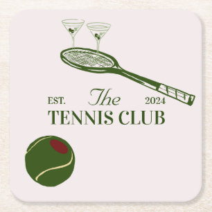 tennisclub themafeest vierkante kartonnen onderzetter
