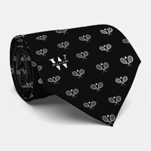 Tennisclubs Monogram Naam Zwart Stropdas