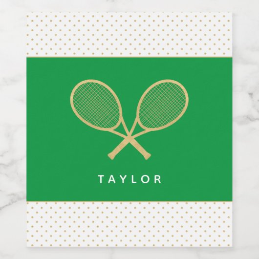 Tennisfeest Chique Goud en Groen Custom Wijn Etiket (Enkel label)