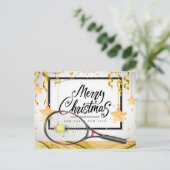 Tenniskerst en nieuwjaar met racket en bal feestdagenkaart (Staand voorkant)