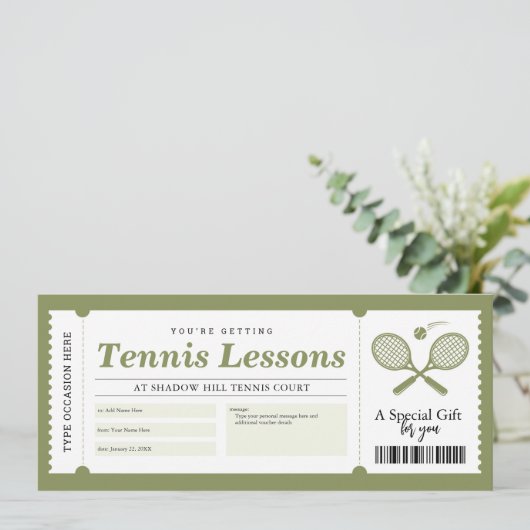 Tennisles cadeaubon certificaat kaart (Staand voorkant)