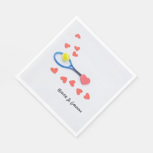 Tennisliefde met tennisbal en racket bruiloft servet (Hoek)
