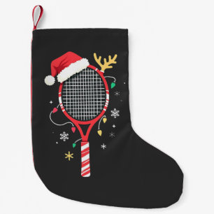 Tennispeddel met kerstmuts en kerstverlichting kleine kerstsok