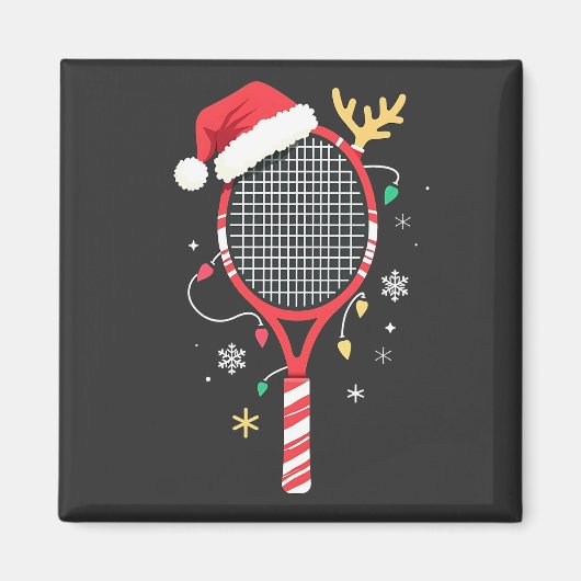 Tennispeddel met kerstmuts en kerstverlichting magneet (Voorkant)