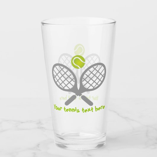 Tennisracket en bal grijs en groen glas (Voorkant)