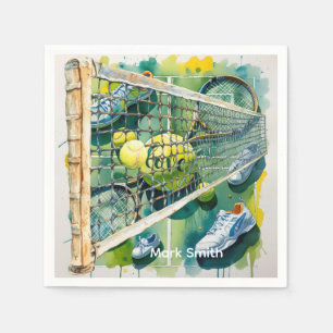 Tennisracket en bal op het veld Bedankt feest Servet